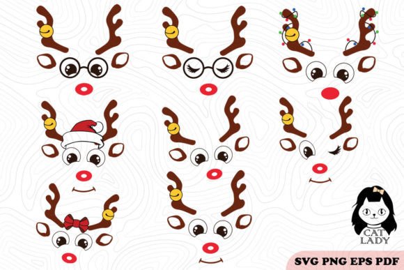 8 Cute Reindeer Face Christmas SVG PNG Review